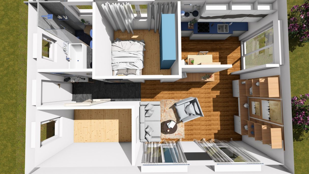 3D-Grundrissvariante drei Finni
